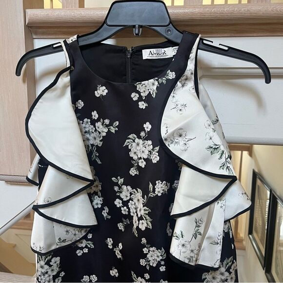 AMUR Jennifer Cold Shoulder Mini Dress in Black White Cherry Blossom Print 2 - Picture 4 of 15